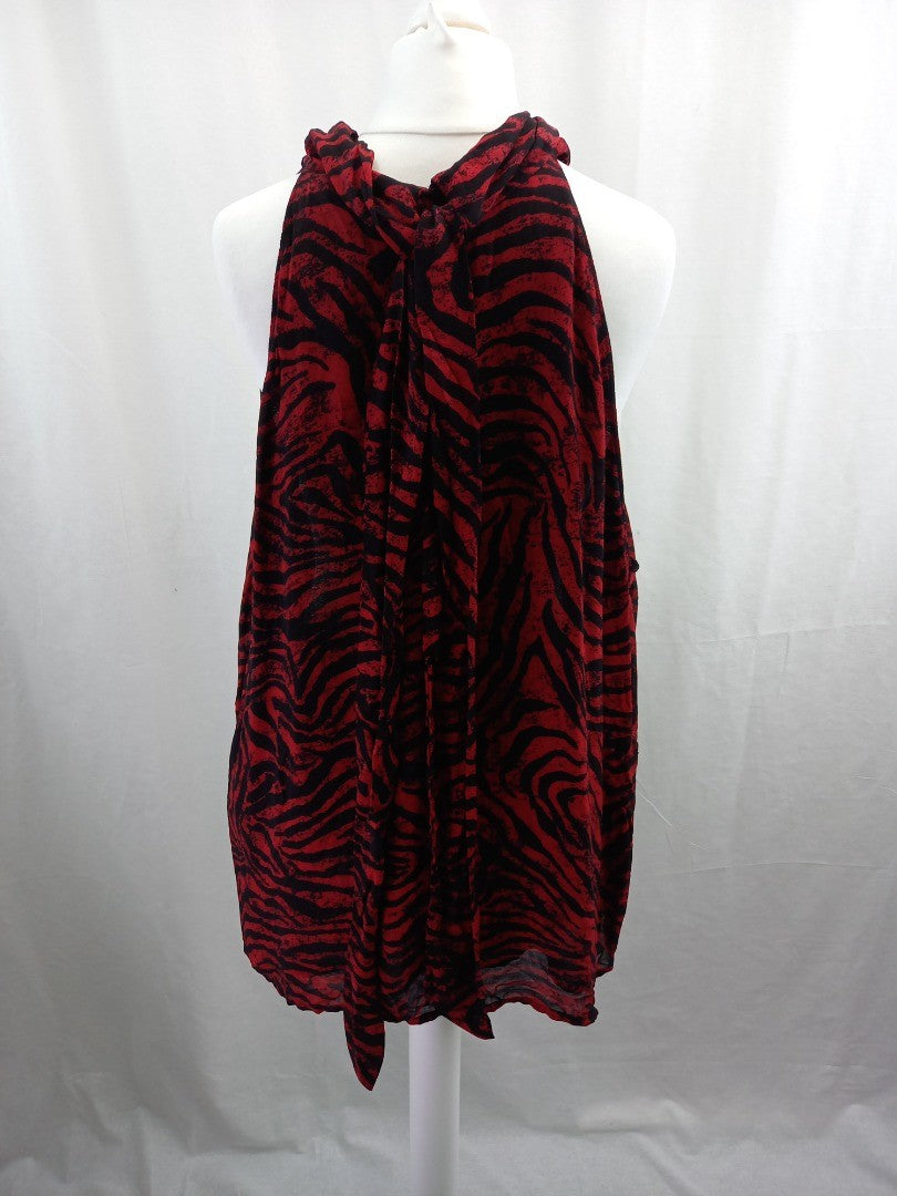 mint velvet top tie neck with button red and black with lace size 18 BNWT