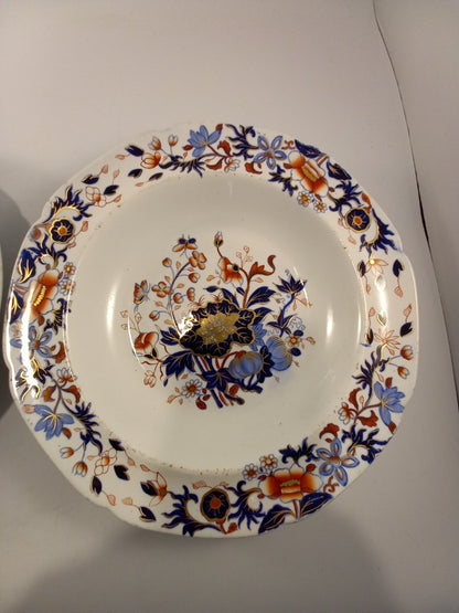 spode soup bowls x2 new stone 3504 white blue soft red floral flowers