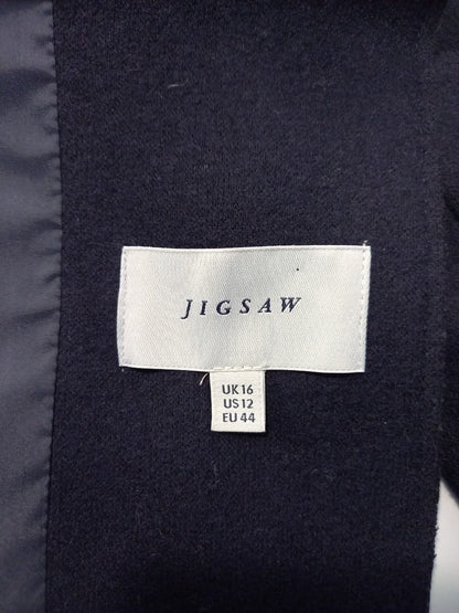 jigsaw jacket blazer navy blue wool mix single breasted size 16