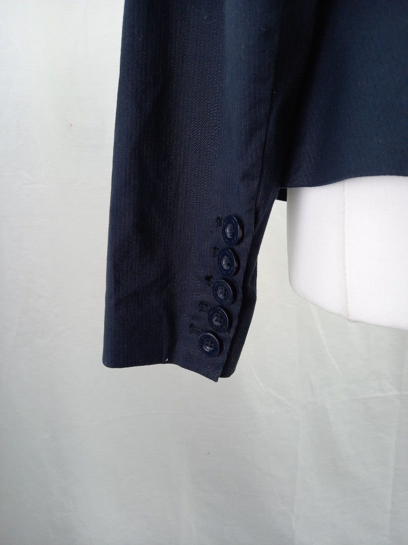 blazer jacket jasper conran navy blue size 10 polka dot lining single breasted