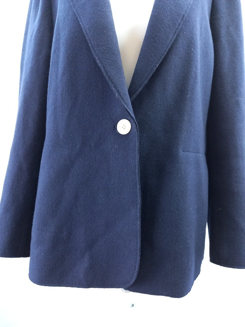 jigsaw jacket blazer navy blue wool mix single breasted size 16