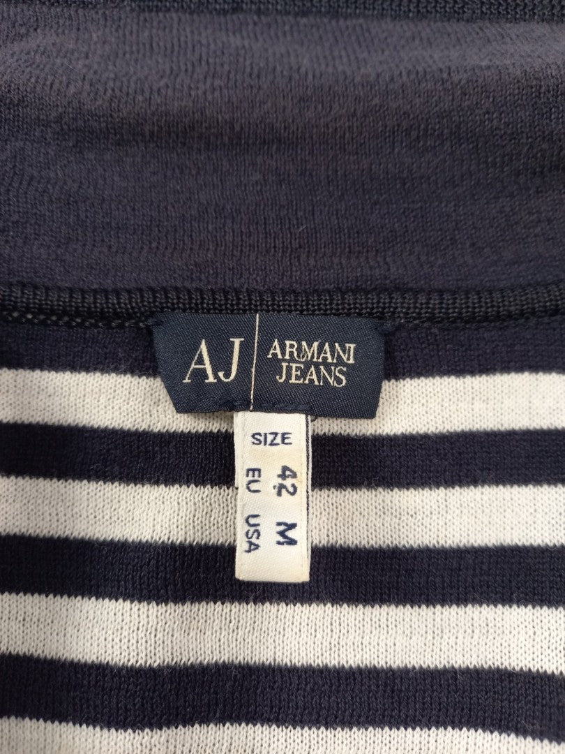 armani jeans cardigan navy blue size medium striped lining knitted jacket