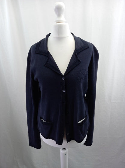 armani jeans cardigan navy blue size medium striped lining knitted jacket