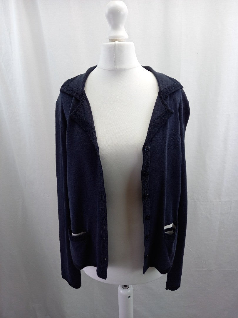 armani jeans cardigan navy blue size medium striped lining knitted jacket