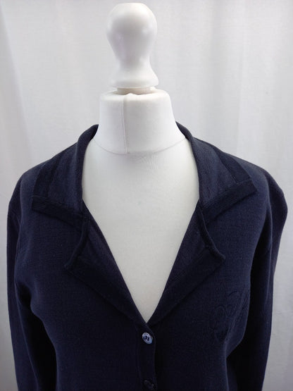 armani jeans cardigan navy blue size medium striped lining knitted jacket