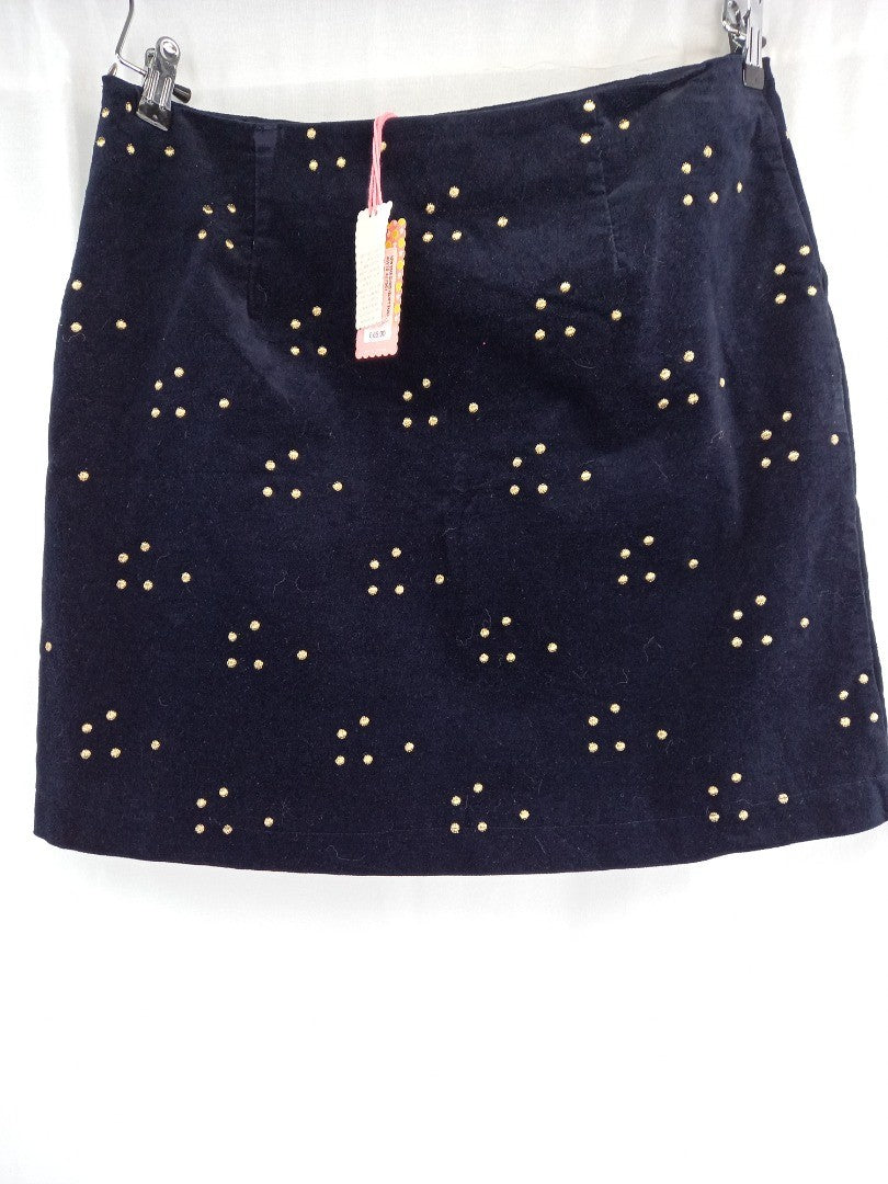 white stuff skirt size 14 navy blue velvet with gold dots BNWT