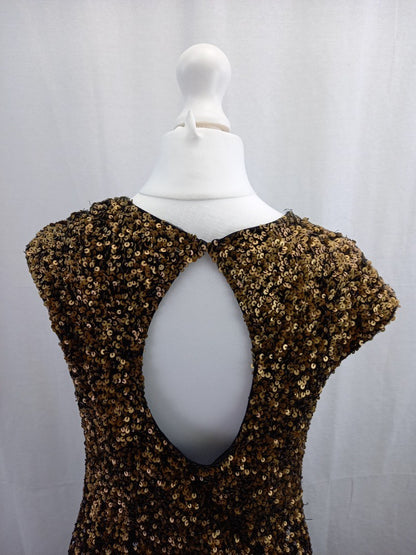 phase eight dress sequin black and gold bronze size10 maxi collection 8 defect