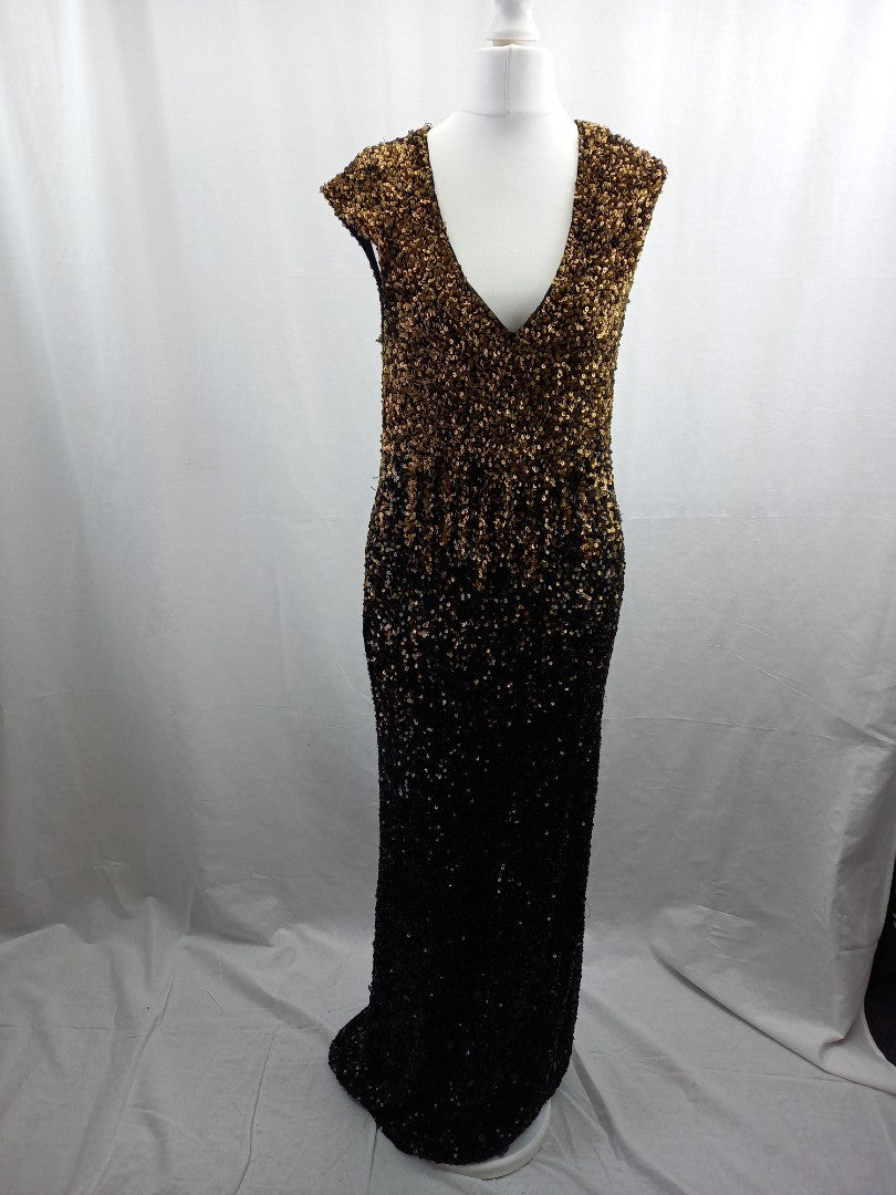 phase eight dress sequin black and gold bronze size10 maxi collection 8 defect