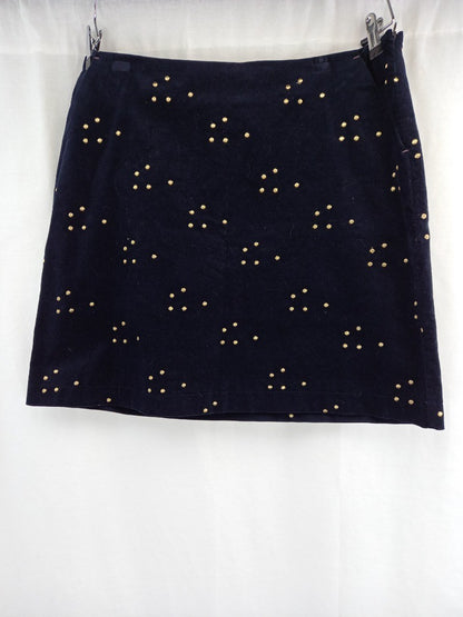 white stuff skirt size 14 navy blue velvet with gold dots BNWT