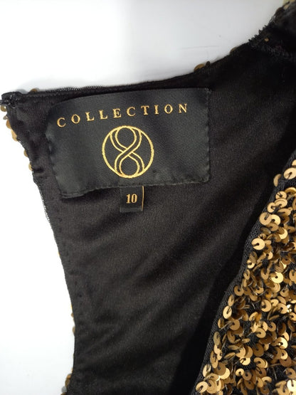 phase eight dress sequin black and gold bronze size10 maxi collection 8 defect