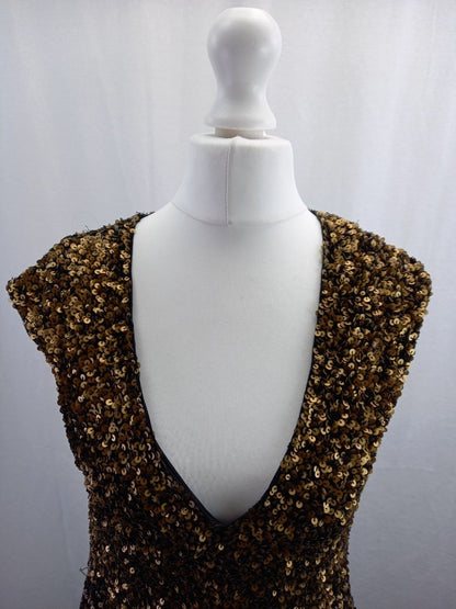 phase eight dress sequin black and gold bronze size10 maxi collection 8 defect