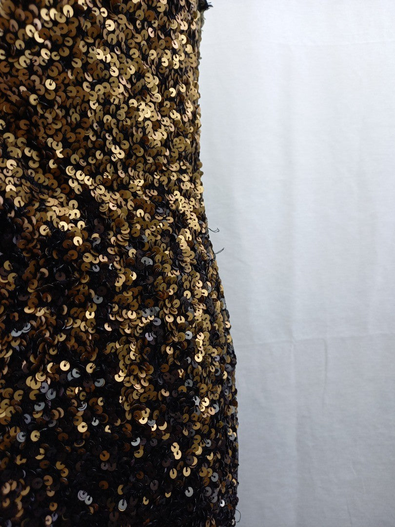 phase eight dress sequin black and gold bronze size10 maxi collection 8 defect