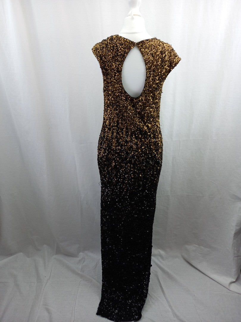 phase eight dress sequin black and gold bronze size10 maxi collection 8 defect