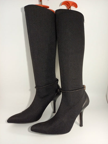 Ted Baker Black Knee High Fabric Sock Stiletto Heel Boots - Size UK 5