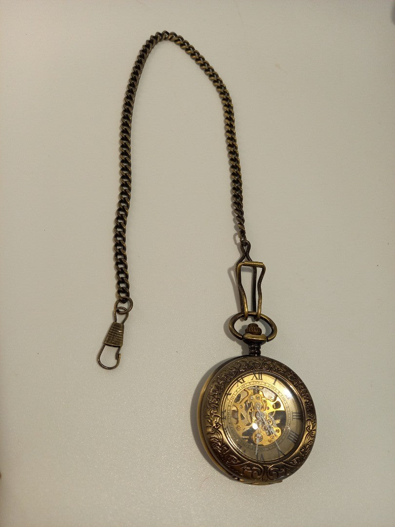 ManChDa Pocket Watch Classic Brass Mechanical Hand-Wind Pocket Watch - Working