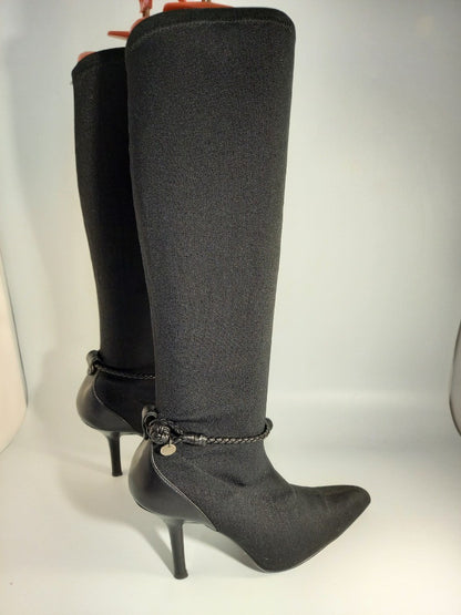 Ted Baker Black Knee High Fabric Sock Stiletto Heel Boots - Size UK 5