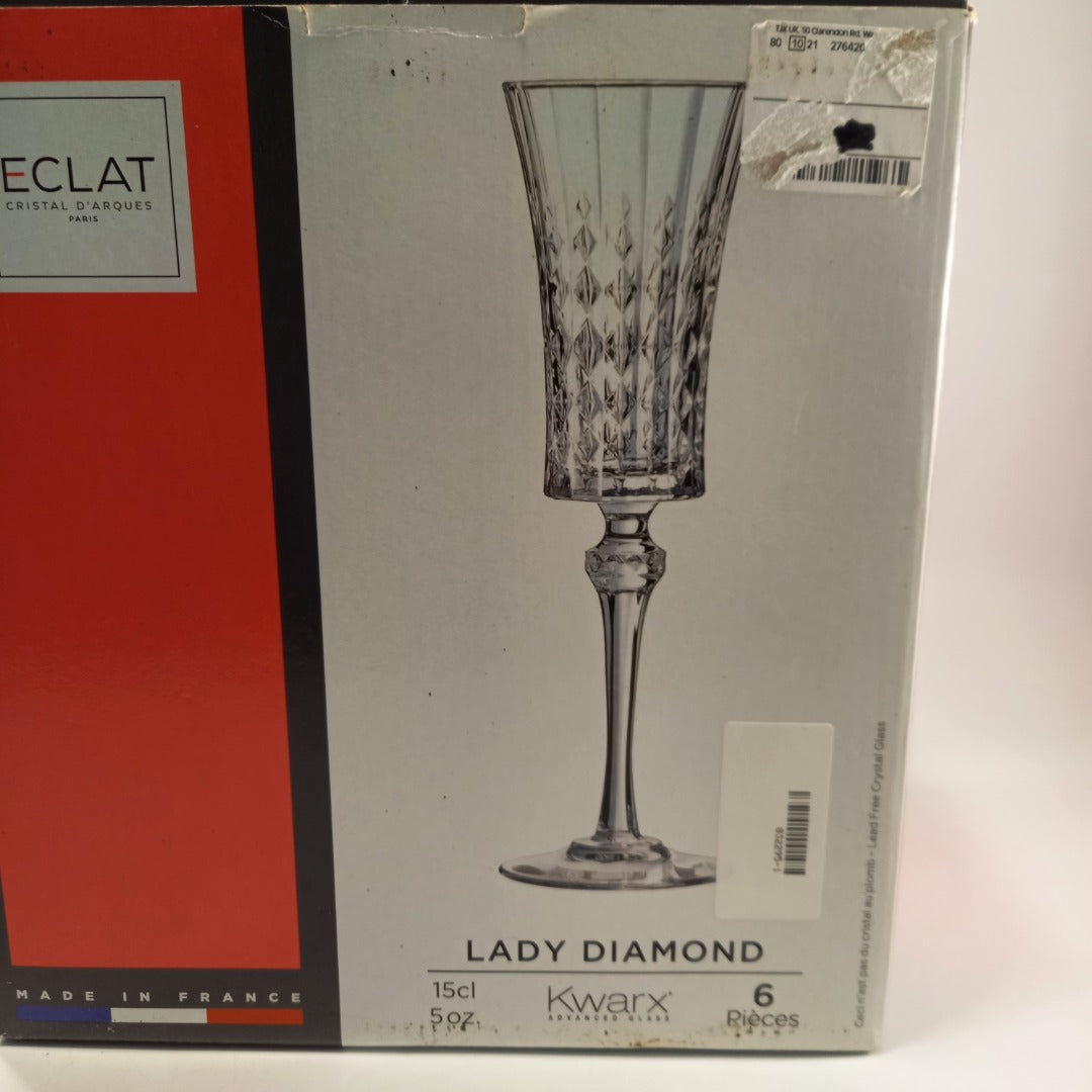 EClat Cristal D'Arques 6 x Crystal Cut Champagne Glasses Original Box Excellent