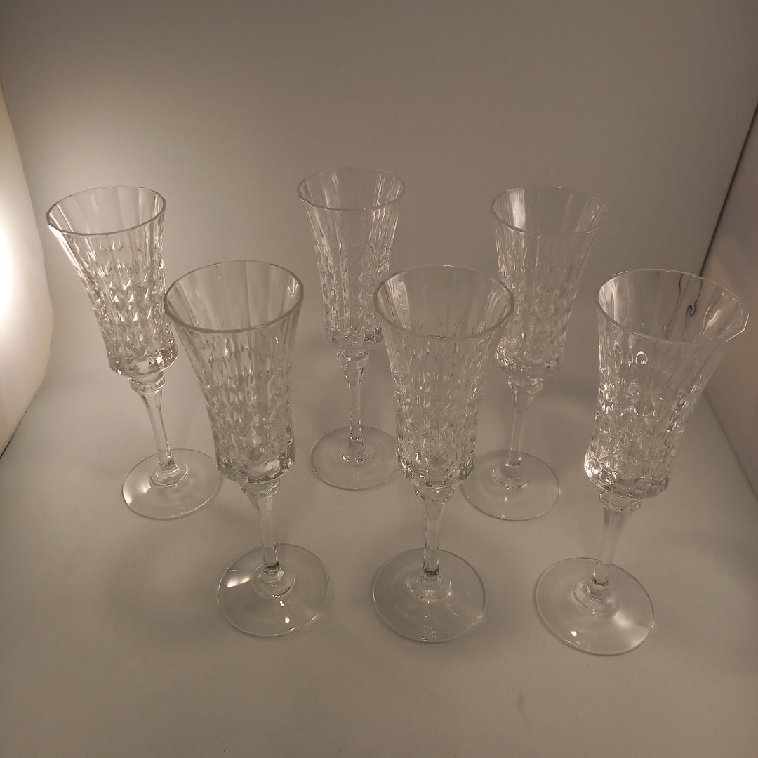 EClat Cristal D'Arques 6 x Crystal Cut Champagne Glasses Original Box Excellent