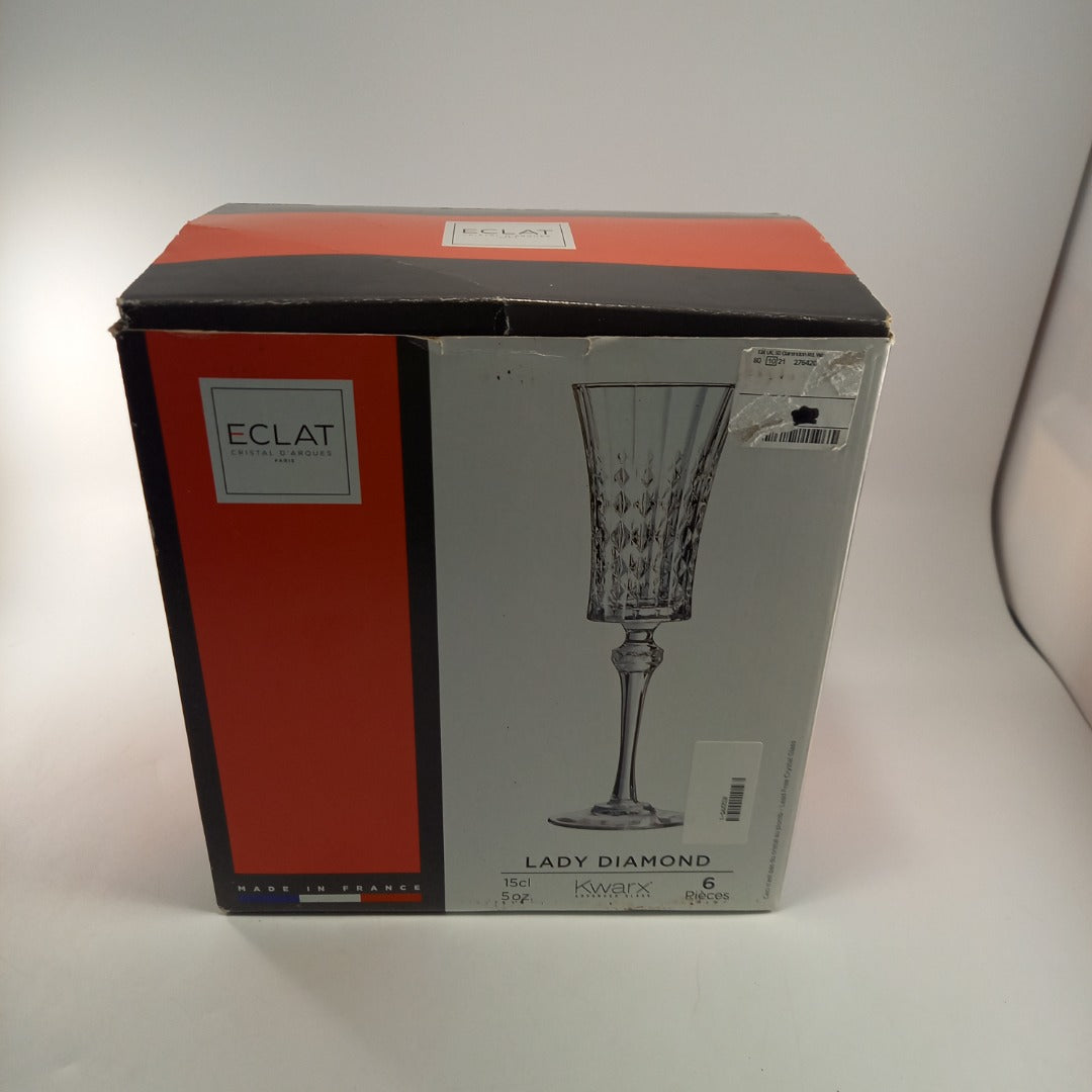 EClat Cristal D'Arques 6 x Crystal Cut Champagne Glasses Original Box Excellent