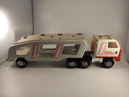 Large Mighty Tonka Metal Car Carrier 53125 1978 White Red VGC