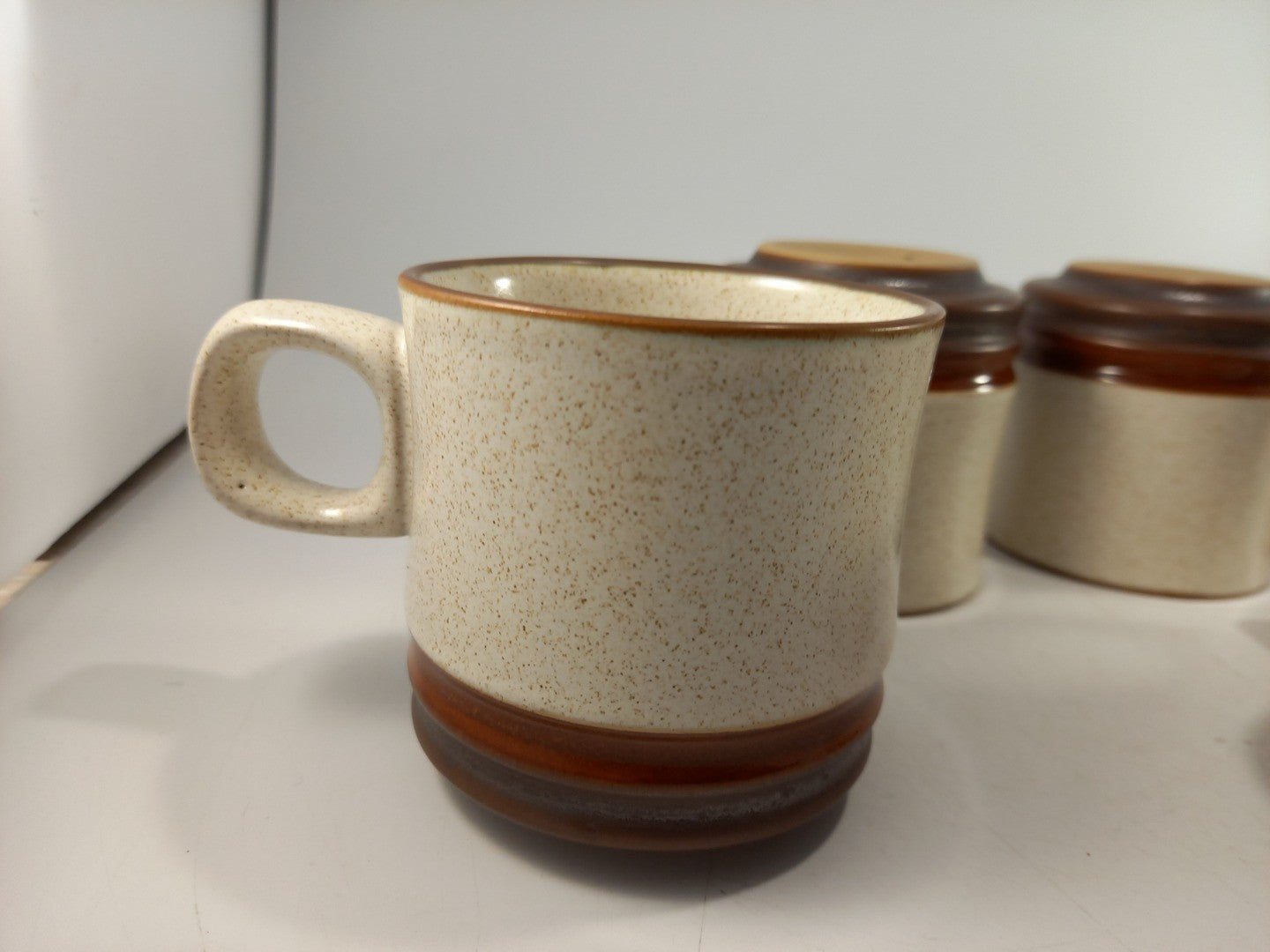 Denby Stoneware Espresso Mug Cup Set x6 Speckled Ivory Brown VGC