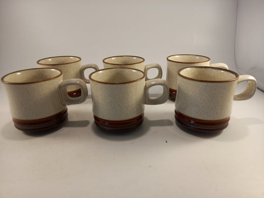 Denby Stoneware Espresso Mug Cup Set x6 Speckled Ivory Brown VGC