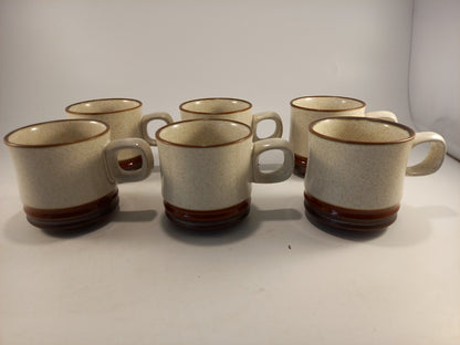 Denby Stoneware Espresso Mug Cup Set x6 Speckled Ivory Brown VGC