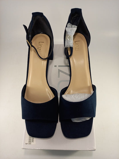 Linzi Navy Faux Suede Block Heel Sandals Size 6 BNIB