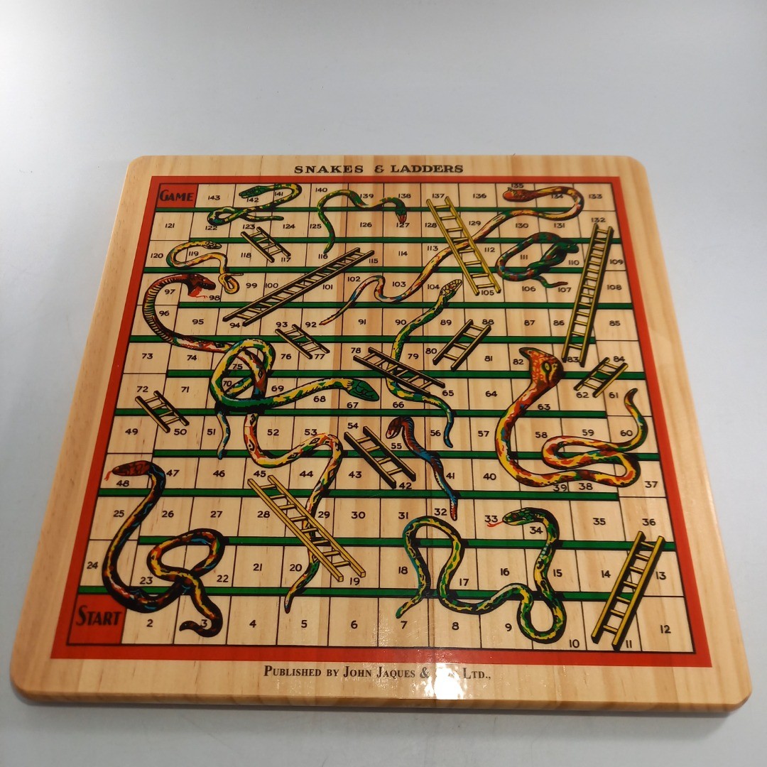 Jaques of London Luxury Wooden Snakes and Ladders/Ludo Complete