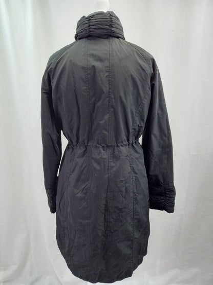 Per Una Black Knee Length Mac / High Neck Coat with Drawstring Waist - Size L