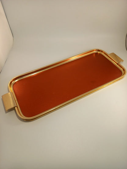 Woodmet Red & Gold Tone 1950s Mid Century Vintage Serving Tray