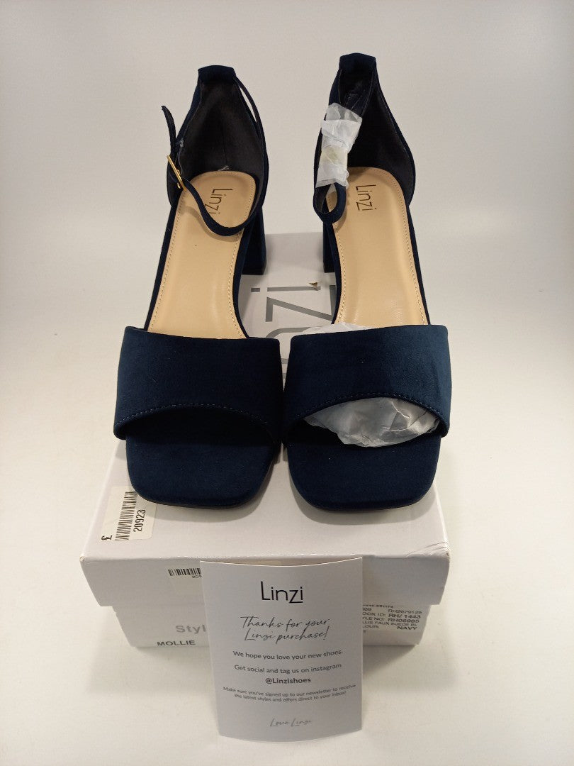 Linzi Navy Faux Suede Block Heel Sandals Size 6 BNIB