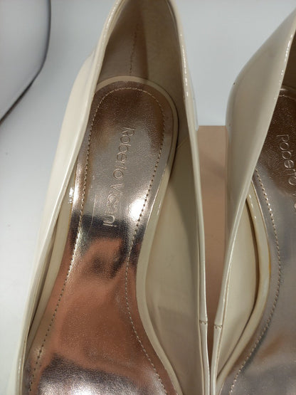 Roberto Vianni Beige Peep Toe Kitten Heel Slip On Size 6 BNIB