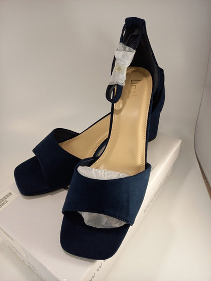 Linzi Navy Faux Suede Block Heel Sandals Size 6 BNIB