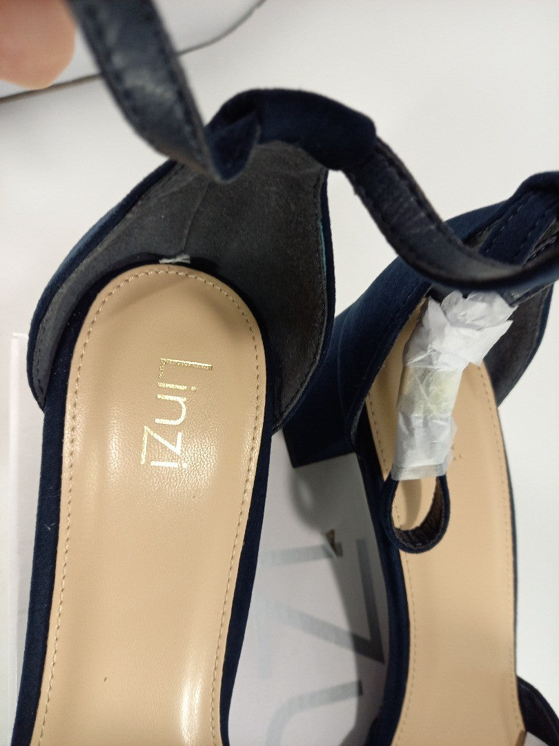 Linzi Navy Faux Suede Block Heel Sandals Size 6 BNIB