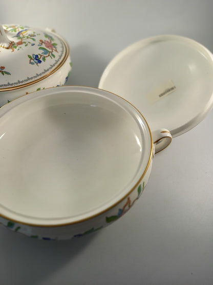 aynsley pembroke lidded serving bowls x2 tureen 22cms white pink blue floral