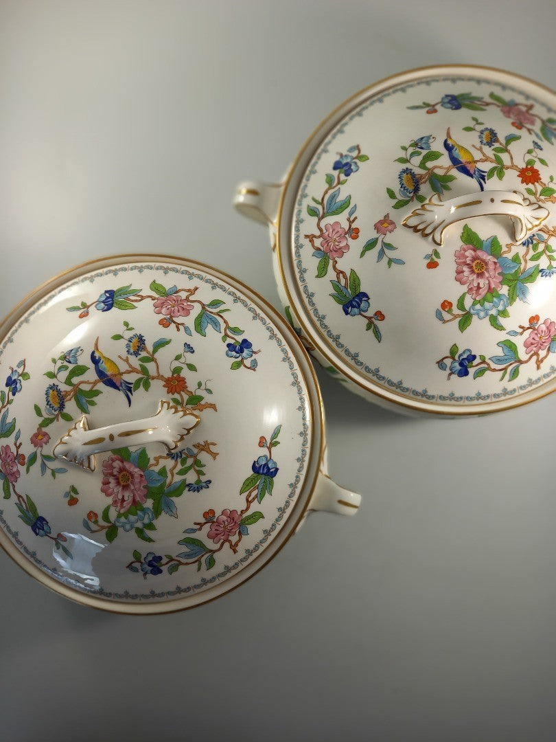 aynsley pembroke lidded serving bowls x2 tureen 22cms white pink blue floral