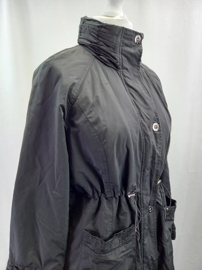 Per Una Black Knee Length Mac / High Neck Coat with Drawstring Waist - Size L