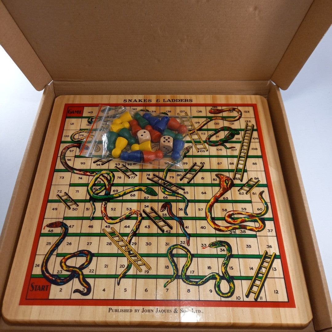 Jaques of London Luxury Wooden Snakes and Ladders/Ludo Complete