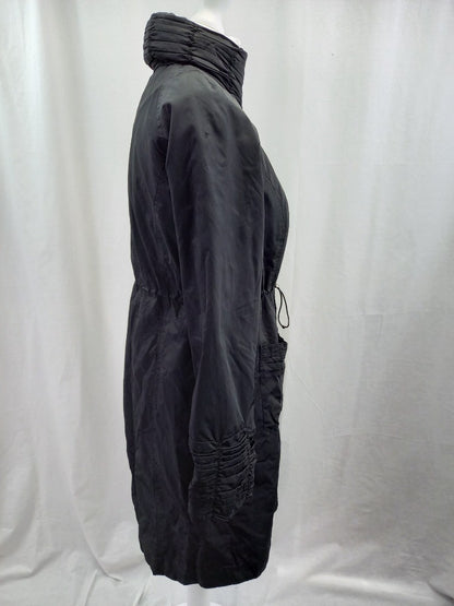 Per Una Black Knee Length Mac / High Neck Coat with Drawstring Waist - Size L