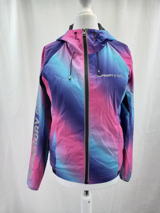 Superdry Blue Multicoloured Zip Up Windbreaker Activewear Hooded Jacket - Size S