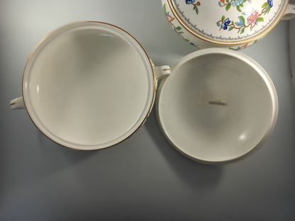 aynsley pembroke lidded serving bowls x2 tureen 22cms white pink blue floral