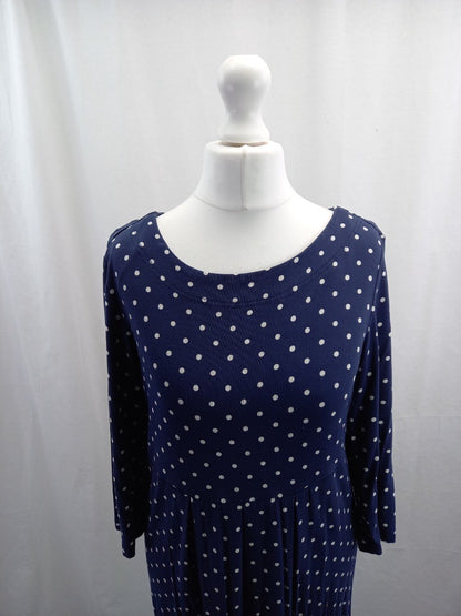 joules dress navy blue with white polka dots spotty size 10 stretch long sleeves