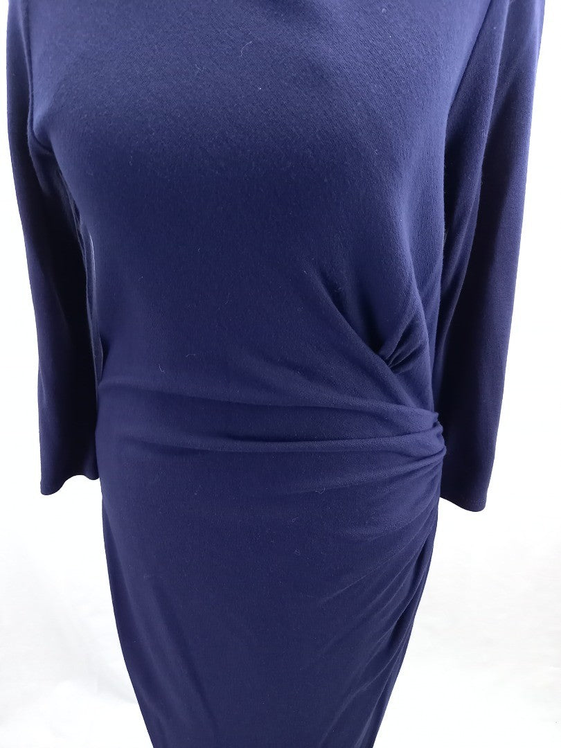 phase eight dress fixed wrap front navy blue 3/4 sleeves midi length size 16