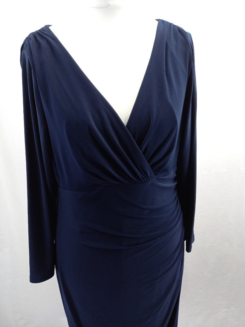 ralph lauren dress navy blue wrap size 8 stretchy dress VGC