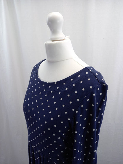 joules dress navy blue with white polka dots spotty size 10 stretch long sleeves