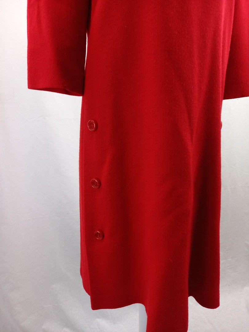 weill dress red shift dress 3/4 sleeves wool zip back button detail on front 12