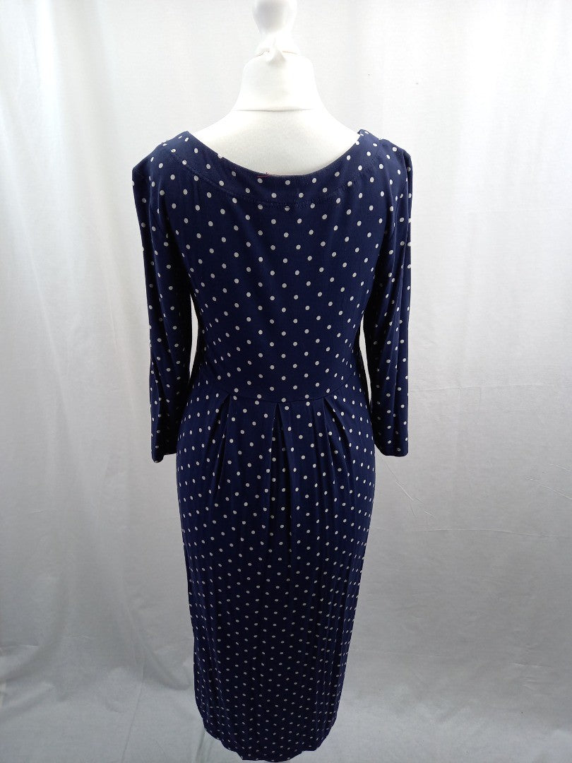 joules dress navy blue with white polka dots spotty size 10 stretch long sleeves