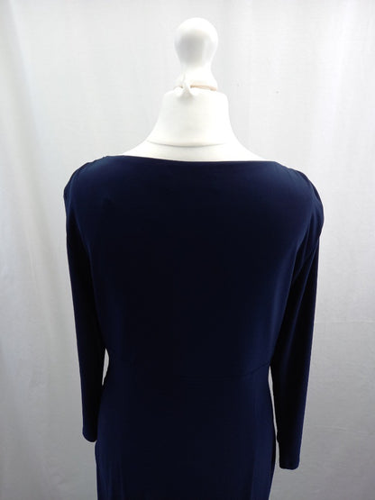 ralph lauren dress navy blue wrap size 8 stretchy dress VGC