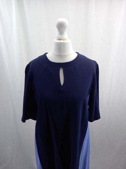 me and em dress navy and light blue mini length short sleeves size 10 fit flare